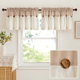 NICETOWN Thick Linen Valances for Kithcen/Living Room, Farmhouse Style Kitchen Window Tiers Shades Linen Textured Rod Pocket Curtains Topper, 2 Panels, 55" Wide x 18" Long, Taupe