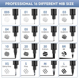 YISAN Black Drawing Art Pens,Micro Fineliner Manga Pens,Calligraphy Pens for Sketching Technical Drawing,16 set 70351