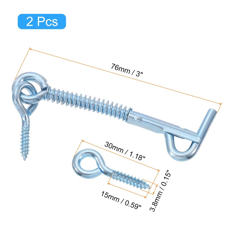 sourcing map 2Pcs Safety Hook and Eye Latch, 3" Iron