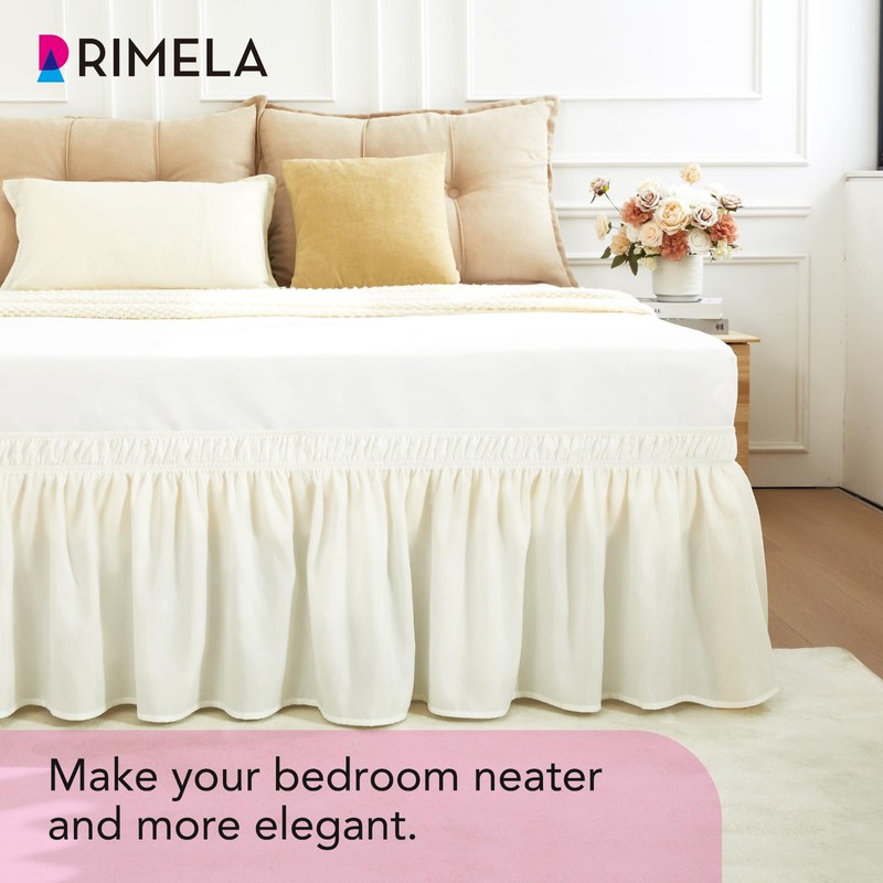 RIMELA Bed Skirt King Size Ivory 18 Inch Drop, Wrap