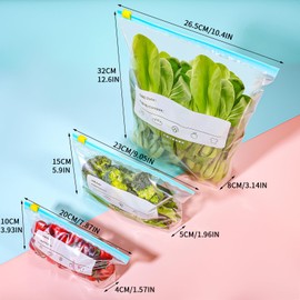 60 Pcs Food Storage Freezer Bags, Zip Lock Bags Resealable Food Bags with Expandable Bottom, Reusable Sandwich Bags BPA Free Zip Seal Freezer Bags for Vegetable, Fruit, Grain, Candy(3 Sizes)