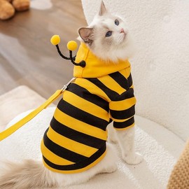 Selena Cat Bee Antennae Costume Hoodies Cute Bee Stripes Dog Kitten Puppy Pet Apparel (Large,Yellow&Black)