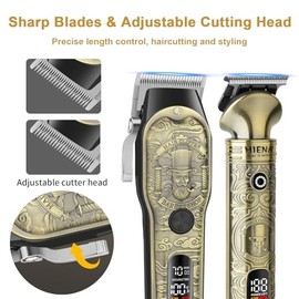 Hair Clippers for Men Professional, Cordless Barber Clipper T-Blade Beard Trimmer Nose & Body Hair Trimmer Foil Shaver Grooming Kit, Electric Full Men's Hair Cutting Kit with 17 Guide Combs