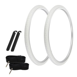 PRO+ Pair of Bicycle TIRE 700 X 35 White/White SIDEWALL (2) Tires W/Tubes 60MM Presta Valve & TIRE LEVERS P-1180