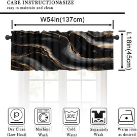Yearn Jear - Cortinas con cenefa de ventana de mármol negro, abstractas, modernas, con textura de tinta dorada, venas doradas, para cocina, sala de estar, recámara, baño, ventanas, 54 x 18 pulgadas, 1