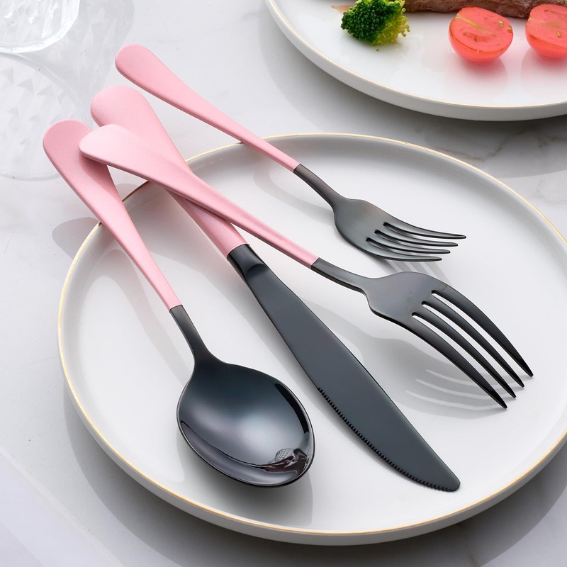 Onlycooker 20-Piece Black and Red Silverware Set 18/0 Stainless Steel