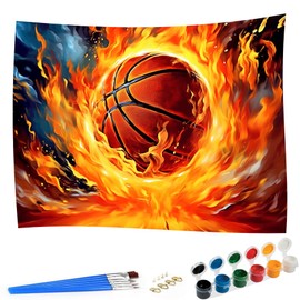 SKRYUIE Paint by Numbers Kit for Adults Beginner Basketball, Acrylic Fire Oil Painting by Numbers Kits with PaintBrushes Paintwork Art Crafts Canvas for Home Decor 16x20 inch