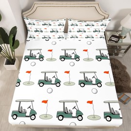Feelyou Golf Fitted Sheet Ball Games Themed Bed Sheets for Kids Boys Girls Golf Club Bedding Set Green Course Sheets Set Bedroom Collection 2Pcs Twin Size,No Flat Sheet