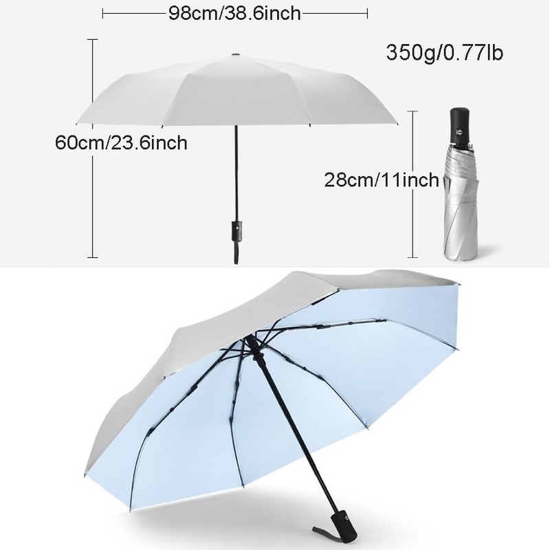 ThreeH Compact Travel Umbrella Automatic Open and Close Silver Coating