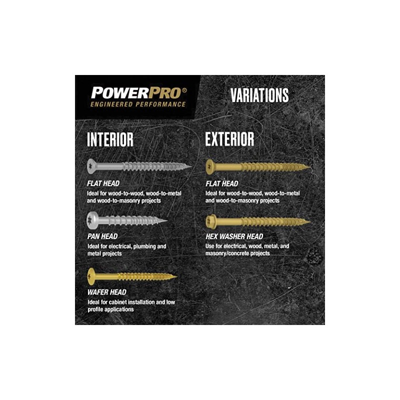 Power Pro 116822 - Tornillos multimateriales de cabeza plana, #6
