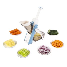 ONCE FOR ALL Vegetable Cutter with Collection Basin, Vegetable Slicer Ideal as a Chip Cutter & Potato Cutter, Onion Cutter, Cucumber Slicer, Cube Cutter, Julienner - Multi Cutter (Light Blue)