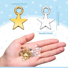 Inbagi 200 Pieces Star Pendant Mini Star Charms Alloy Dangle Star Shape Charm Dangle Making Charms for DIY Jewelry Making and Crafting, 8 x 10mm(Gold, Silver)