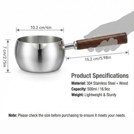17oz Stainless Steel Sauce Pot with Heat Resistant Wooden Handle, Butter Warmer Milk and Coffee Warmer, Chocolate Melting Pot, Mini Sauce Pan for Coffee