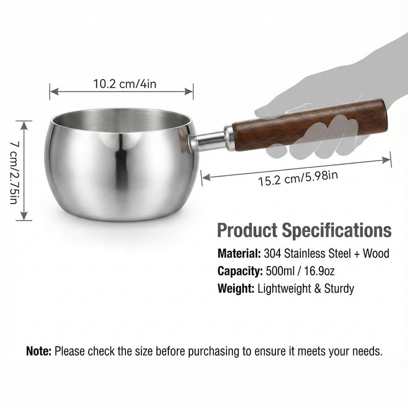 17oz Stainless Steel Sauce Pot with Heat Resistant Wooden Handle,