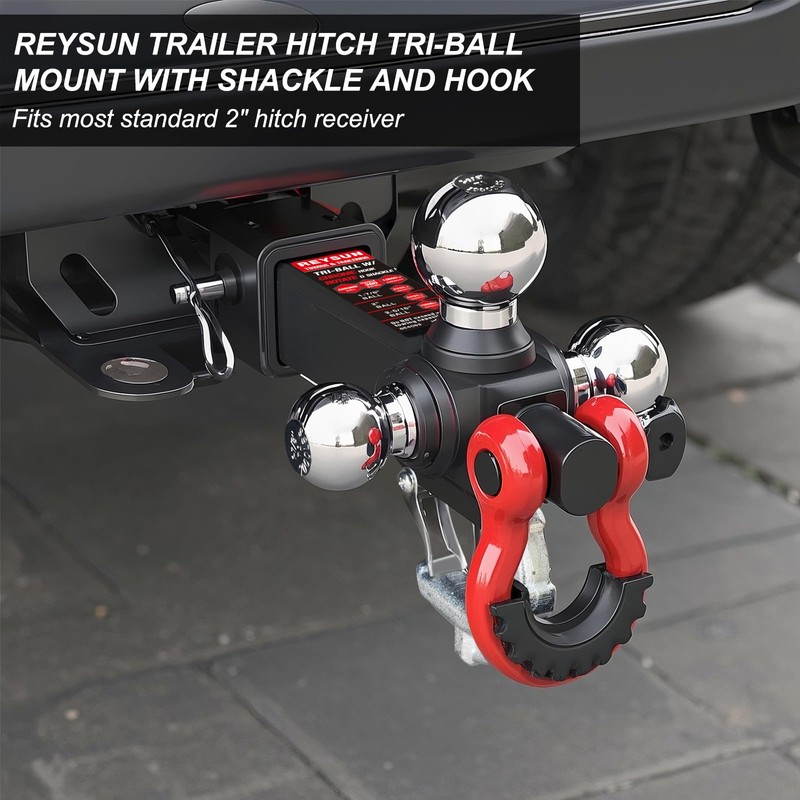 REYSUN Trailer Hitch Tri-Ball Mount: with Swivel Tow Shackle and