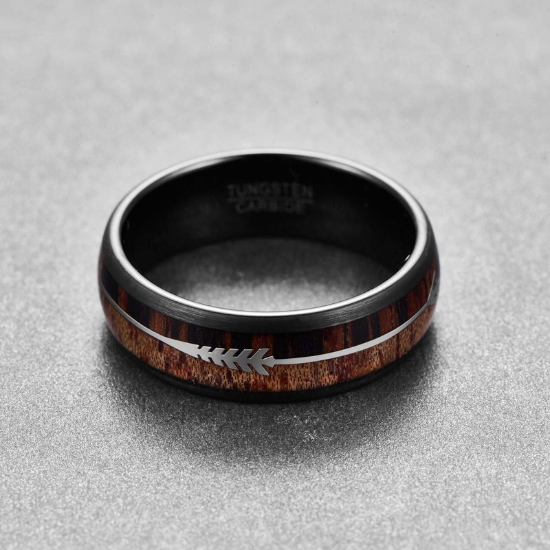 Nuncad Men's Ring, Tungsten Ring, Koa Wood, Walnut Wood, Arrow,