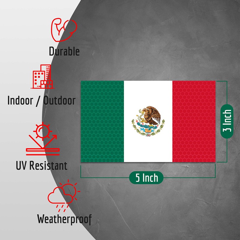 2PC Reflective Mexico Flag Magnets - 5x3 Inches - Mexico
