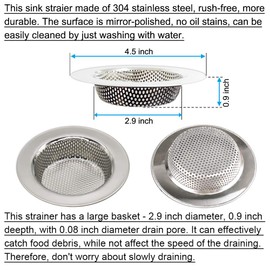 Seatery 2PCS Kitchen Sink Strainers, Sink Drain Filter, Sink Basket Strainer, 4.5 Inch Stainless Steel Sink Drain Strainer, Food Scraps Catcher for Kitchen
