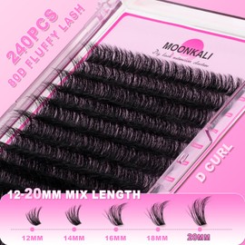 Fluffy Lash Clusters Kit 80D Lash Extension Kit 12-20MM Thick Eyelash Clusters Individual Lashes Clusters Kit With Lash Bond and Seal and Lash Tweezers Waterproof Cluster Eyelash Extension Kit