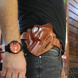 Premium The Ultimate Leather Pancake OWB Belt Holster Open Top Fits, Colt King Cobra 357 Mag 6-Shot 3" Barrel, Right Hand Draw, Brown Color #1631#