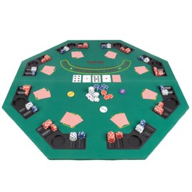 Folding Poker Table Top – 48-Inch Solid Wood Topper – Space for 8 Players – Blackjack Table with Built-In Cupholders and Chip Trays by Trademark Poker