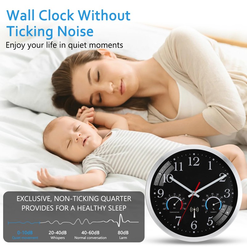Ziprote Radio-Controlled Wall Clock, Radio-Controlled Wall Clock with Temperature Display