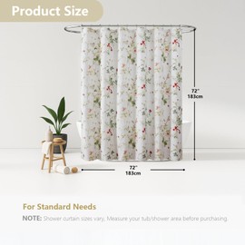 OVZME Floral Printed Shower Curtain 72 Inch Length, Farmhouse Soft Fabric Watercolor Leaf Floral Waterproof Shower Curtain for Bath Bathtub, Chic Boho Rustic Bathroom Decoration, 72Wx72L Inches