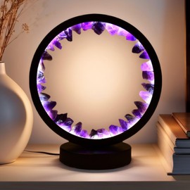 RUIJINGYUAN Natural Raw Amethyst Crystal Night Light - 7.9" USB Powered Bedside Lamp w/ 3 Color Dimmable Modes, Perfect Night Light for Bedroom & Home Decor, Gift for Her