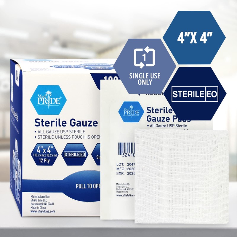 MED PRIDE Sterile Gauze Dressing Pads Individually Wrapped, Nonstick 12-Ply