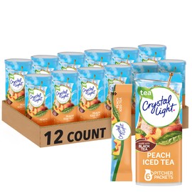 Crystal Light Peach Iced Tea Artificially Flavored Powdered Drink Mix, 72 ct Pack, 12 Canisters of 6 Pitcher Packets