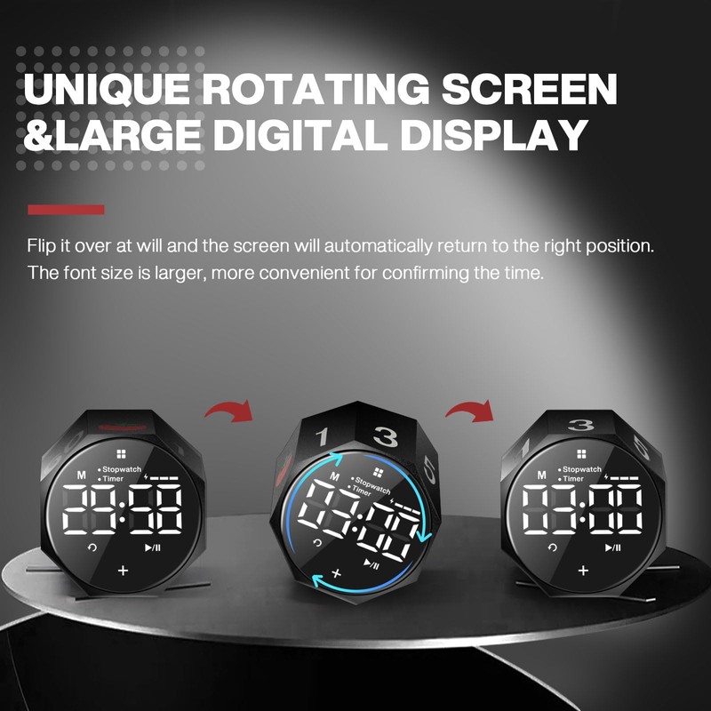 Pomodoro Productivity Timer, Desk Timer with Metal Case, Rotating Screen