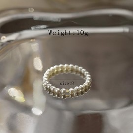 3Pcs Small Pearl Rings Set for Women,Dainty Stackable Beaded Rings Minimalistic Adjustable Elastic Ring,Retro Pearl Jewelry Accessories Holiday Gifts (A)