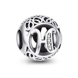 NINGAN H Letter Alphabet Charm 925 Sterling Silver A-Z Initial Beads Fits Europeans Bracelet and Necklace