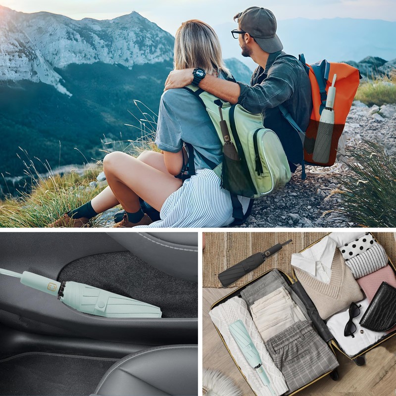 Fogkey 2-Pack Windproof, Waterproof, UV-Blocking Portable Travel Umbrella, Compact Sun