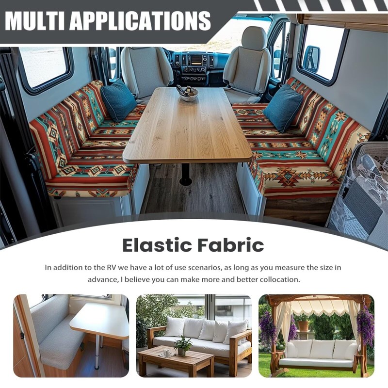 Aztec RV Dinette Cushion Covers Stretch Ethnic Style Camper Cushion