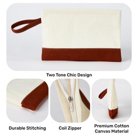 HIFA Canvas Travel Bag - Two-Tone, Top Zipper Closure, Loop Attachment - Makeup Case Organizer