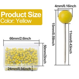500Pcs Yellow Map Pins, 1/8 Inch Map Tacks, Round Ball Head Map Push Pins, Small Thumb Tacks Push Pins for Travel Map, Bulletin Board, Picture, Cork Board, DIY Craft, School, Office, Home