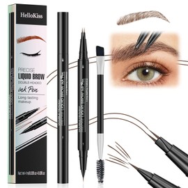 Waterproof Microblading Eyebrow Pen - 2 in 1 Double Ended Magic Precise Eyebrow Pen Microblade Effect Eyebrow Pencil Brow Contouring Pen with 2 Micro Fork Tip