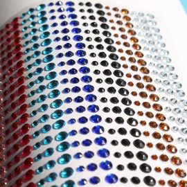 15 Colors 3 Sizes Rhinestone Stickers All in One Sheet 900 Pieces 3mm 4mm 5mm DIY Self Adhesive Colorful Gem Rhinestone Embellishment Stickers Sheet Fits for Crafts, Body, Nails, etc.