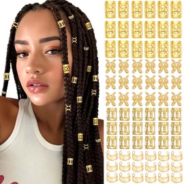 VENOFEN 120PCS Gold Hair Jewelry Metal Dreadlock Cuffs Rings Braids Multi Style Braids Clips Loc Accessories Hair Decoration for Women