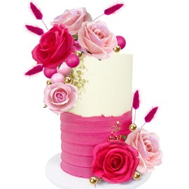 Decoración para tarta de niña de color rosa intenso, decoración para tarta de flores bohemias para boda, cumpleaños, baby shower, niña, suministros de decoración para tartas (diseño D)