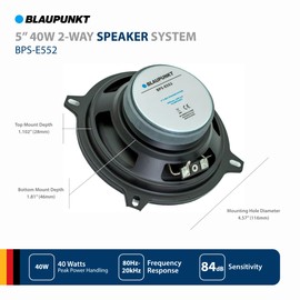BLAUPUNKT BPS-E552 5" 2-Way Car Speakers 80W with Grilles - Superior Sound Clarity, Durable Design, Easy Install