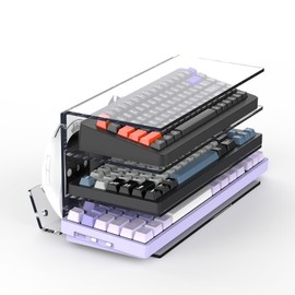 Keyboard Stand for Desktop 3 Layer Acrylic Stand Gaming Keyboard and Mouse Storage Thicken Dustproof Storage Holder Holds up 4 Keyboards,3 Mice,folder etc for Office,Home,School,Kitchen(Transparent)