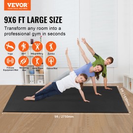 VEVOR Large Exercise Mat, 12'x6'/10'x6'/9'x6'/8'x6'/8'x5'/7'x5'/6'x4' (7mm) Extra Thick, Non Slip High Density Premium Workout Mat, Exercise Yoga Mat for Men & Women, Fitness & Exercise Mat with Bag & Carry Strap, for All Types of Home Yoga, Pilate & Floor Workout