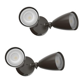 TIERONE Twin-Head LED Flood Light with Dusk to Dawn Photocell UL Listed Outdoor Security Lighting 120V Two Head Par Light with 4 PAR38 Bulbs(Each 12W 1080 Lumen 4000K) 2 Pack Dark Bronze