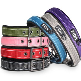Fida Heavy Duty Dog Collar, Ultra Comfortable Soft Neoprene Padded, Adjustable Reflective Nylon Pet Collar with Durable Metal Belt Buckle for Medium Breeds (M, Purple)