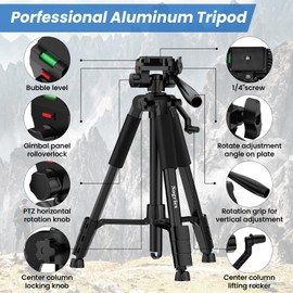 Sogries Tripod-60”Camera Tripod,Porfessional Aluminum Lightweight Travel Outdoor Tripods for Camera/DSLR/Cell Phone/Camcorder/Binoculars/Microscope