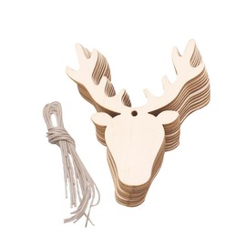 PRETYZOOM 10pcs Wooden Deer Head Cutouts Christmas Tree Wooden Christmas Ornaments Wooden Reindeer Ornaments Labels Christmas Wooden Decoration Wood for Blank Bamboo Wood Carving