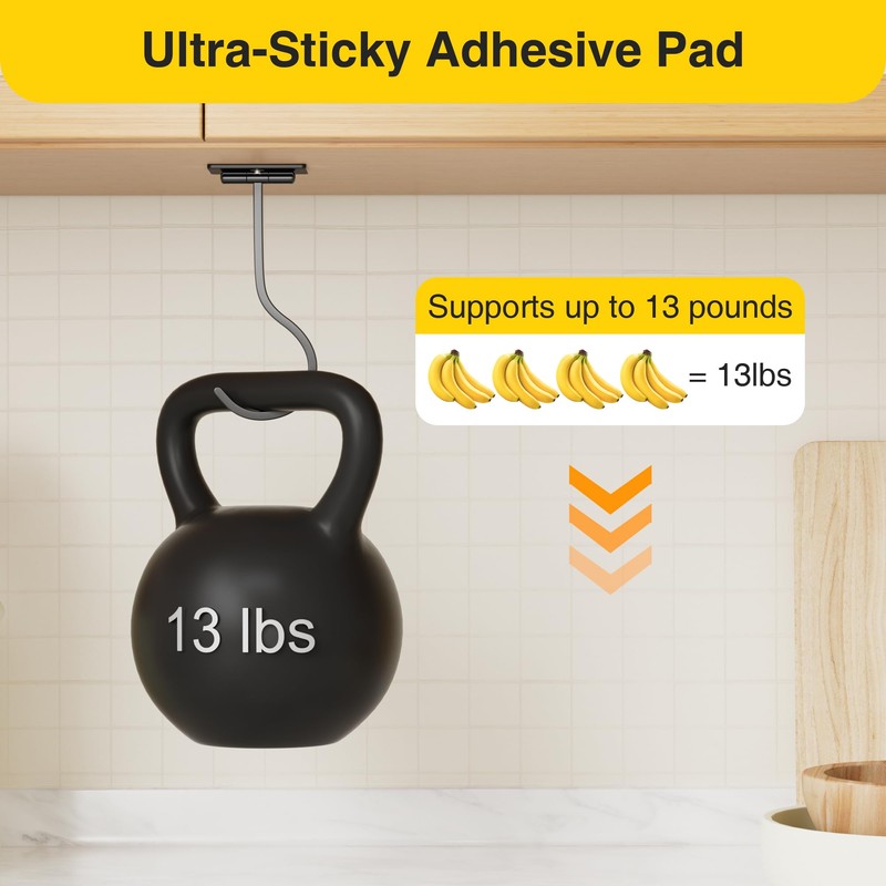 Adhesive Banana Hanger Under Cabinet: 2 Pack Sticky Banana Hooks