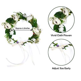 Rerixch Wedding Flower Crown for Bride Bridesmaid Headpiece for Women Flower Girls Handmade Rose Wreath Headband Garland with Ribbon Hair Accessories for Party Bridal Shower Photos Props Travel Prom